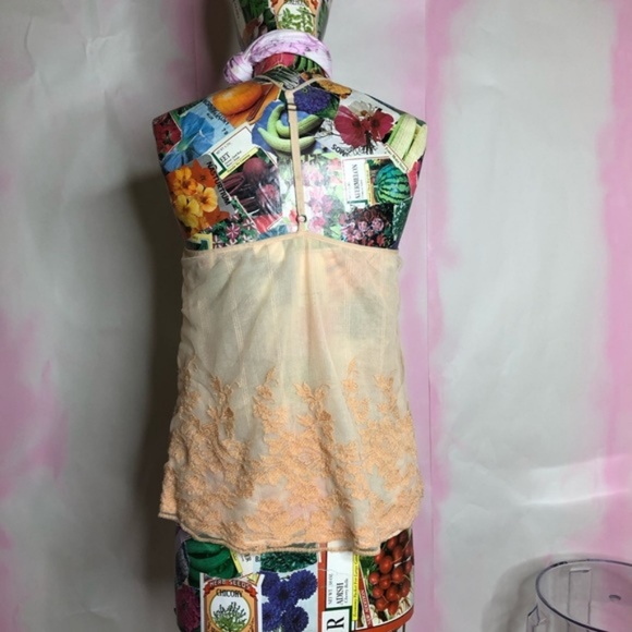 Anthro Eloise Apricot Mesh Lace Camisole T Back - Picture 3 of 9